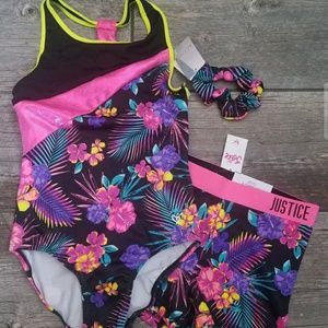 Justice gymnastics leotard and short set